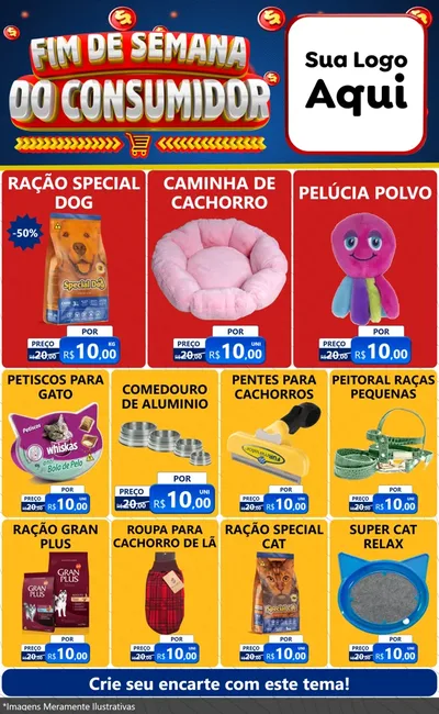 Modelo de Encarte para Encarte Grande com o tema Fim de Semana do Consumidor para Pet Shop