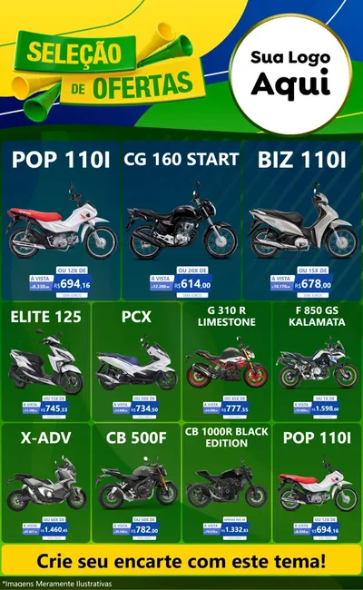 Modelo de Encarte para Encarte Grande com o tema Seleção de Ofertas - Copa para Concessionaria de Motos
