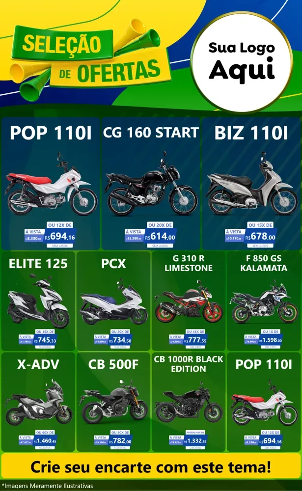 Modelo de Encarte para Encarte Grande com o tema Seleção de Ofertas - Copa para Concessionaria de Motos