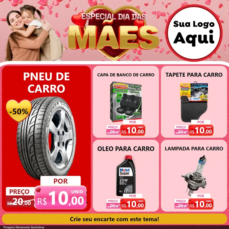 Modelo de Rede Social para Feed Facebook com o tema Especial Dia Das Mães para Auto peças