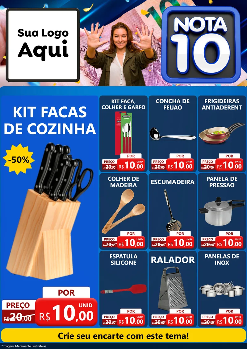 Modelo de Encarte para Encarte A4 Vertical com o tema Nota 10 para Utilidades Domésticas