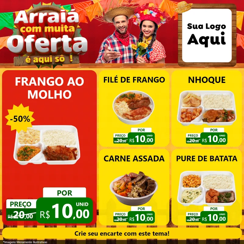 Modelo de Rede Social para Feed Facebook com o tema Arraiá Com Muita Oferta - É Aqui Sô! para Restaurante