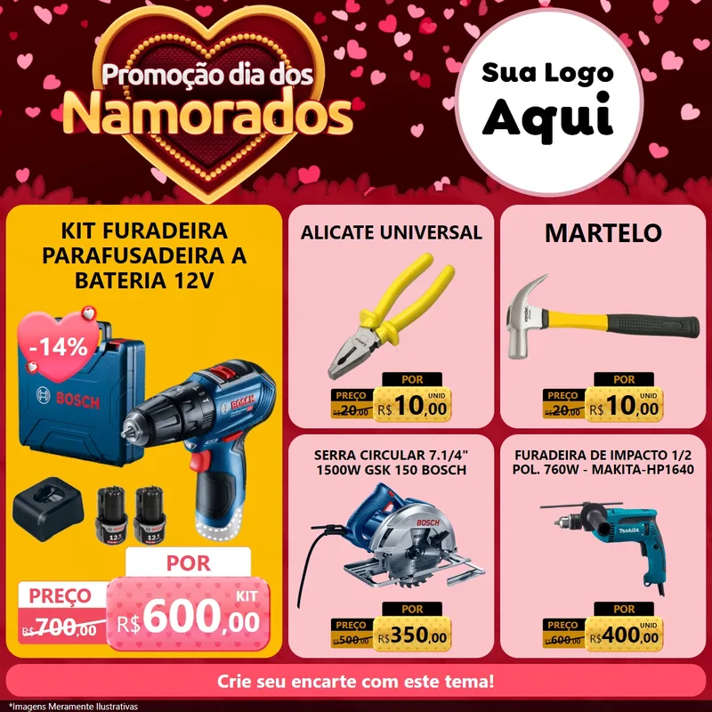 Modelo de Rede Social para Feed Facebook com o tema Promoção Dia Dos Namorados para Maquinas e Ferramentas