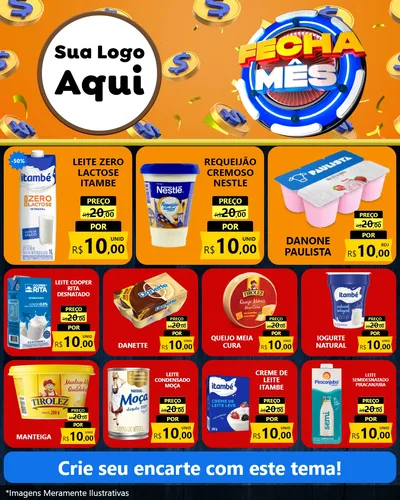 Modelo de Rede Social para Feed Instagram com o tema Fecha Mês para Frios e Laticínios
