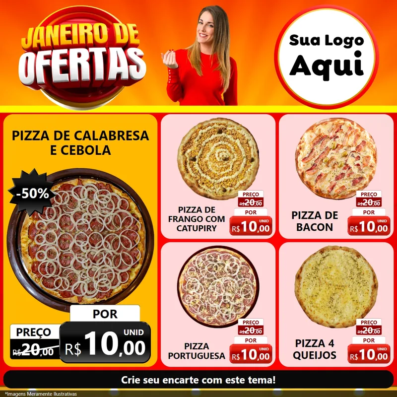 Modelo de Rede Social para Feed Facebook com o tema Janeiro de Ofertas para Pizzaria