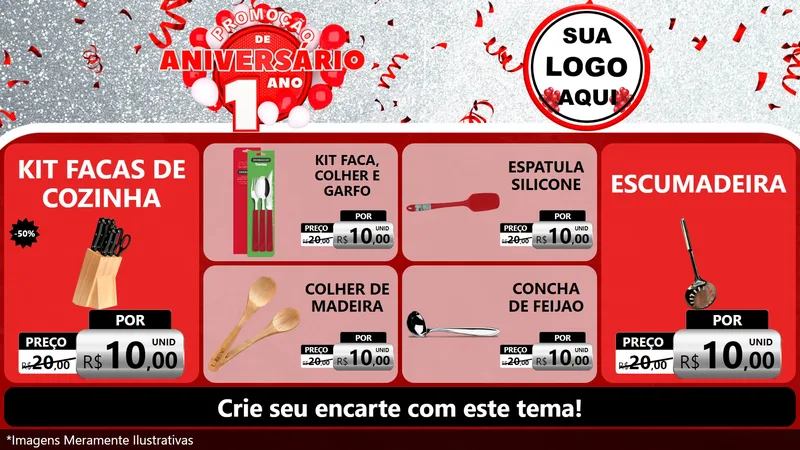 Modelo de TV para TV Horizontal com o tema Promoção de Aniversário - 1 Ano para Utilidades Domésticas