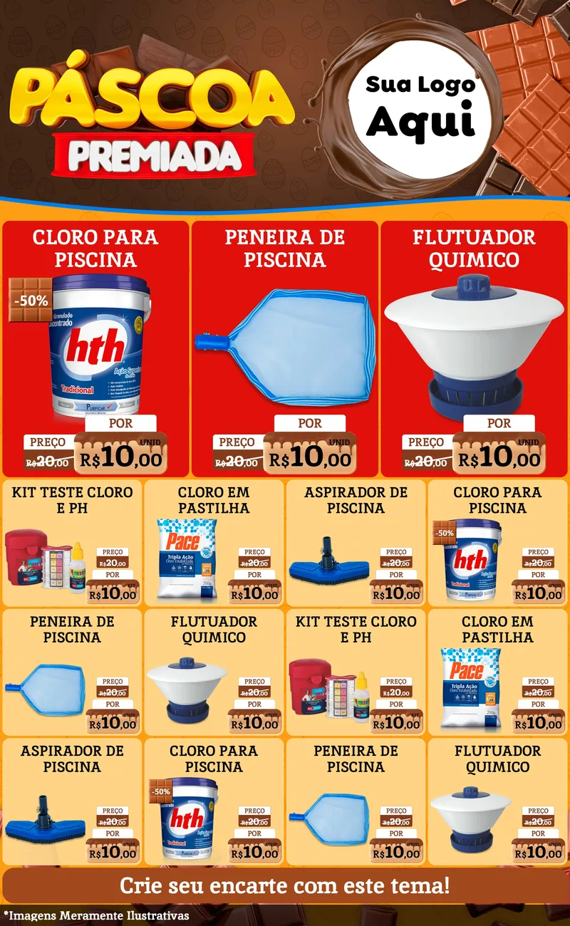 Modelo de Encarte para Encarte Grande com o tema Páscoa Premiada para Produtos para Piscina