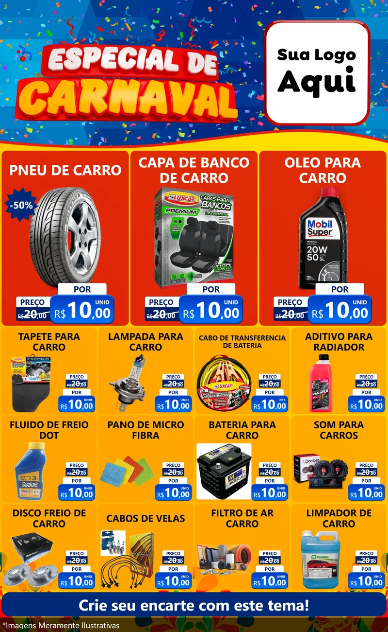 Modelo de Encarte para Encarte Grande com o tema Especial de Carnaval para Auto peças