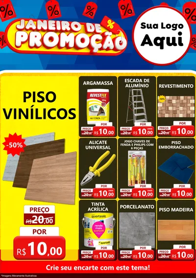 Modelo de Encarte para Encarte A4 Vertical com o tema Janeiro de Promoção para Material para Construção