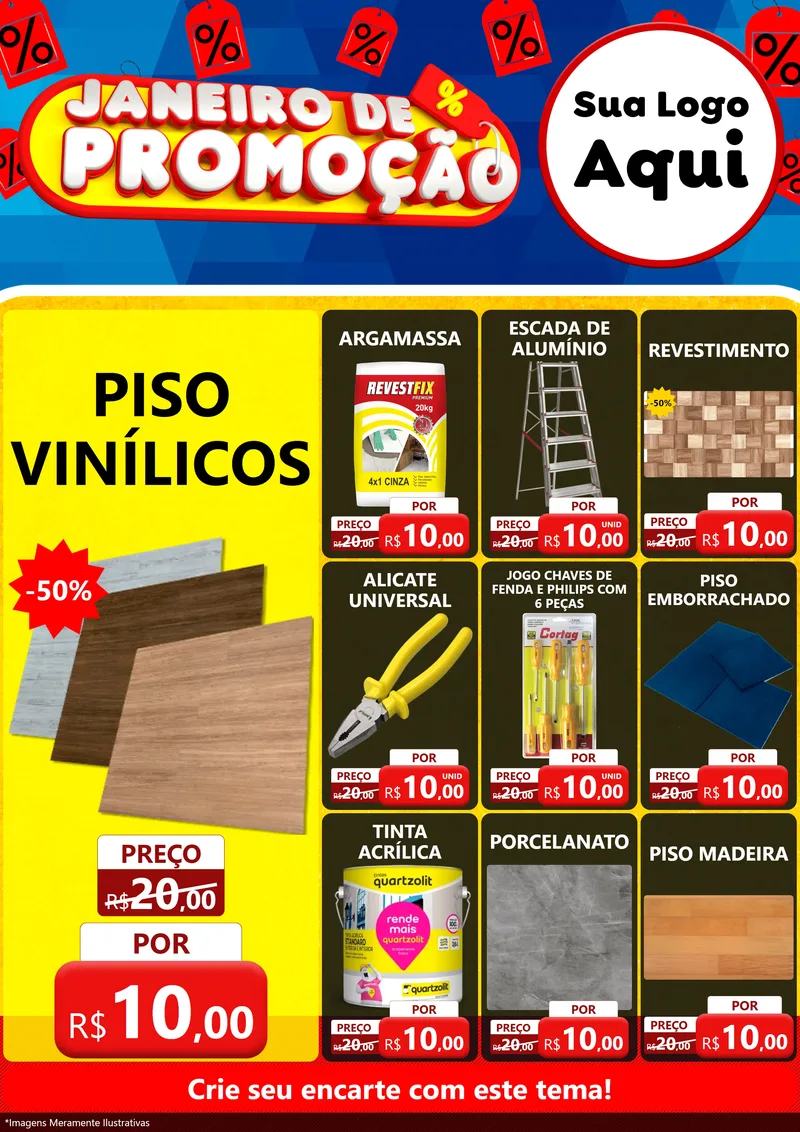 Modelo de Encarte para Encarte A4 Vertical com o tema Janeiro de Promoção para Material para Construção