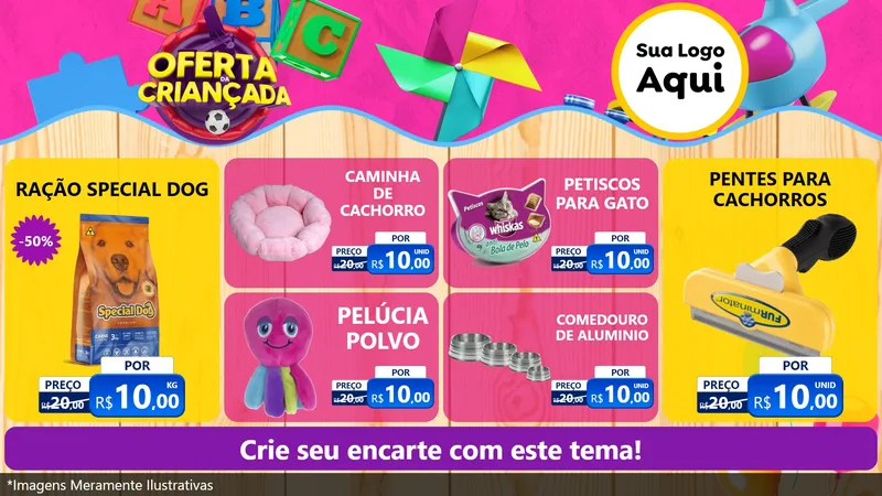 Modelo de TV para TV Horizontal com o tema Oferta da Criançada para Pet Shop