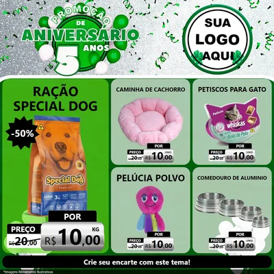 Modelo de Rede Social para Feed Facebook com o tema Promoção de Aniversário - 5 Anos para Pet Shop