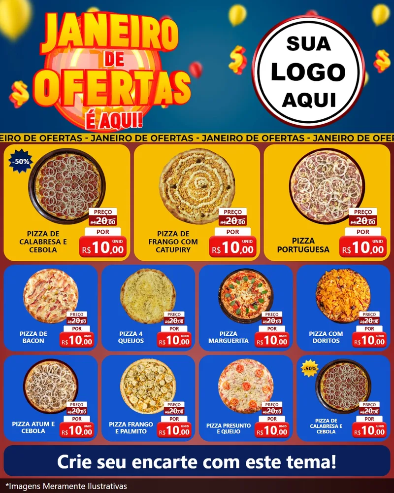 Modelo de Rede Social para Feed Instagram com o tema Janeiro de Ofertas É Aqui! para Pizzaria