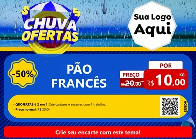 Modelo de Cartaz para Cartaz A4 Horizontal com o tema Chuva de Ofertas para Padaria