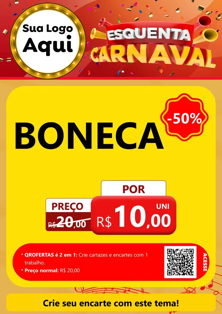 Modelo de Cartaz para Cartaz A4 Vertical com o tema Esquenta Carnaval para Brinquedos