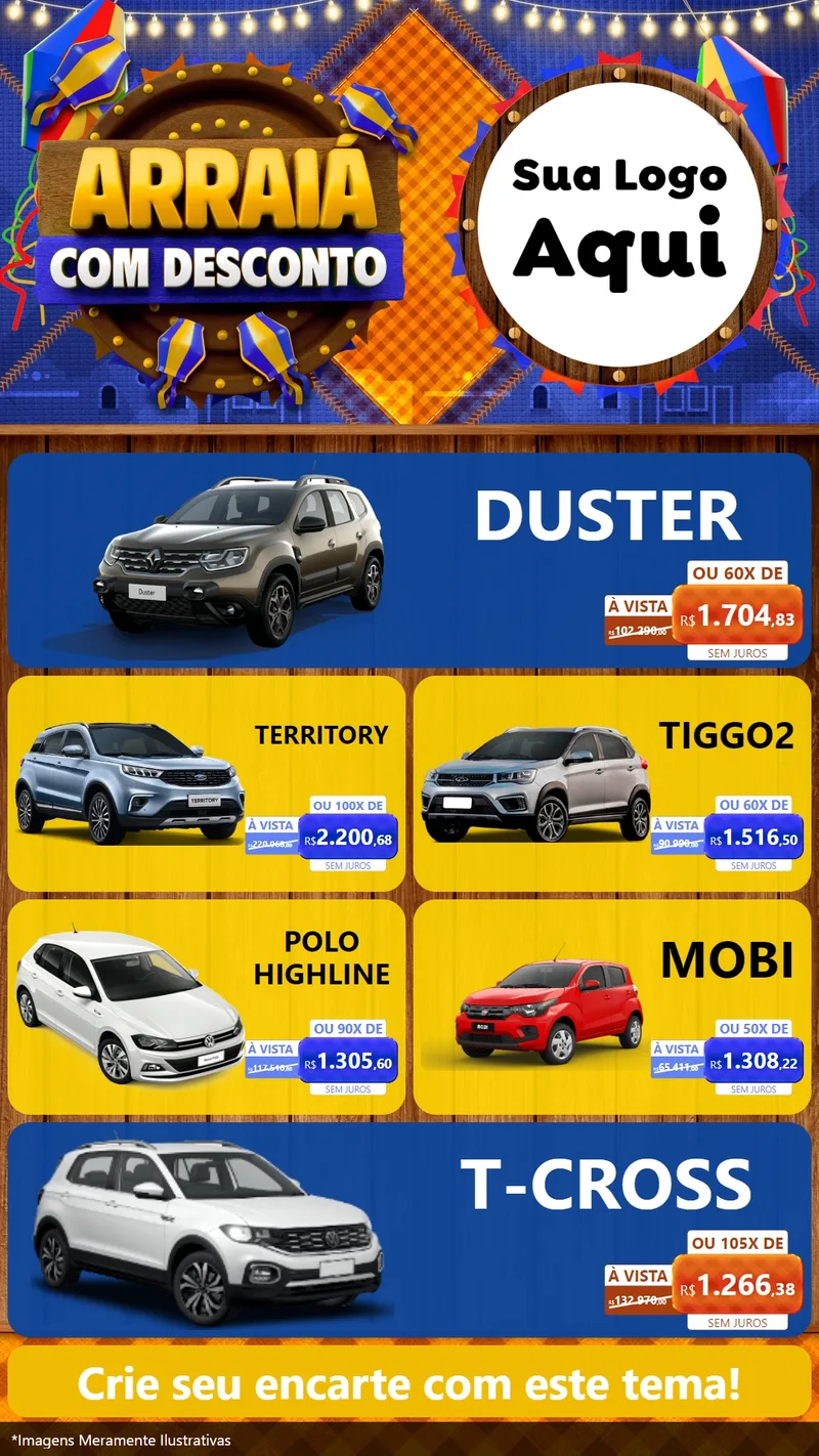 Modelo de TV para TV Vertical com o tema Arraiá Com Desconto para Concessionaria de Carros