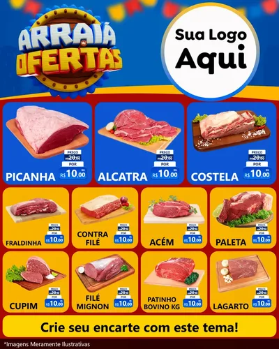 Modelo de Rede Social para Feed Instagram com o tema Arraiá de Ofertas - Junina para Açougue