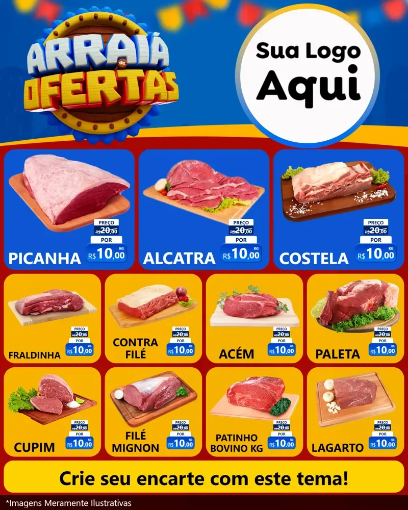 Modelo de Rede Social para Feed Instagram com o tema Arraiá de Ofertas - Junina para Açougue