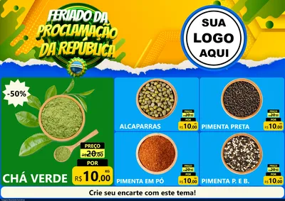 Modelo de Encarte para Encarte A4 Horizontal com o tema Feriado da Proclamação da República para Produtos Naturais