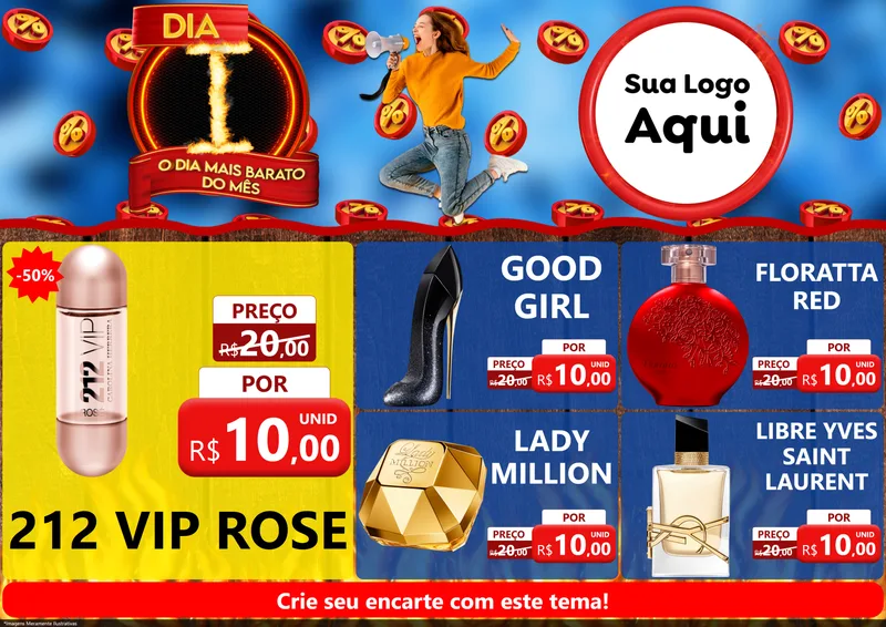 Modelo de Encarte para Encarte A4 Horizontal com o tema Dia I - O Dia Mais Barato Do Mês para Perfumes