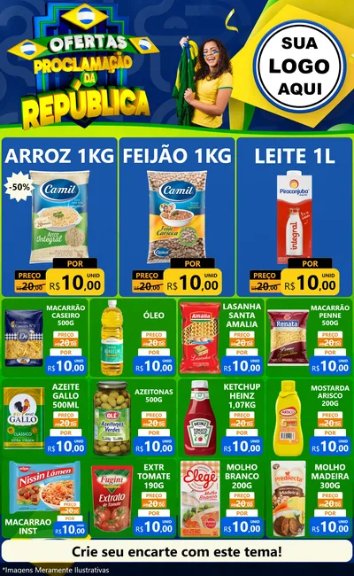 Modelo de Encarte para Encarte Grande com o tema Ofertas Proclamação da República para Supermercado
