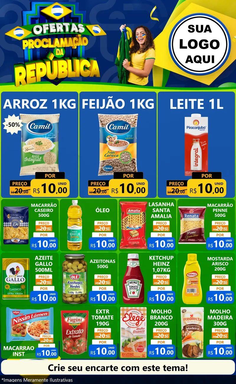 Modelo de Encarte para Encarte Grande com o tema Ofertas Proclamação da República para Supermercado