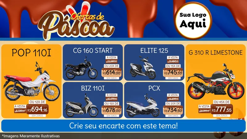 Modelo de TV para TV Horizontal com o tema Ofertas de Páscoa para Concessionaria de Motos