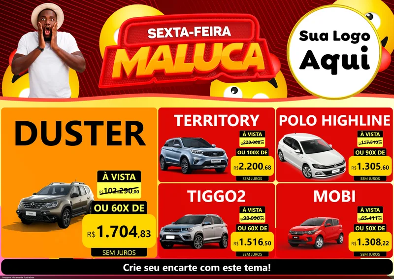 Modelo de Encarte para Encarte A4 Horizontal com o tema Sexta-feira Maluca para Concessionaria de Carros