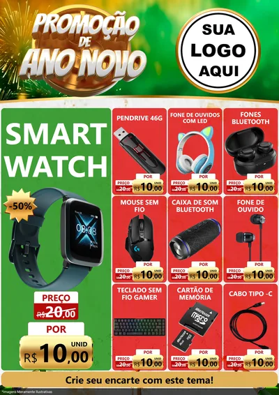 Modelo de Encarte para Encarte A4 Vertical com o tema Promoção de Ano Novo para Informática