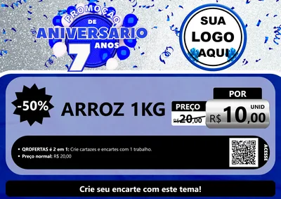 Modelo de Cartaz para Cartaz A4 Horizontal com o tema Promoção de Aniversário - 7 Anos para Supermercado