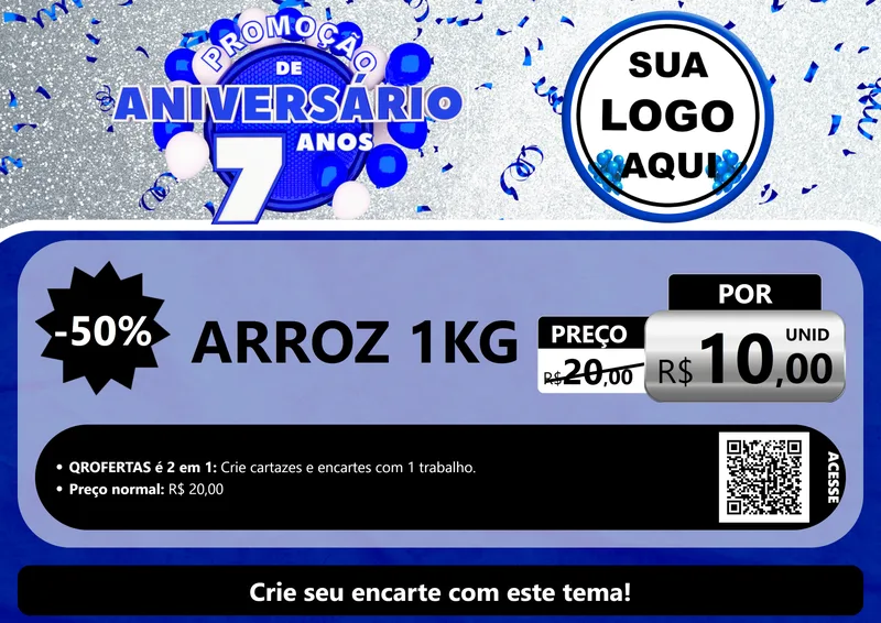 Modelo de Cartaz para Cartaz A4 Horizontal com o tema Promoção de Aniversário - 7 Anos para Supermercado