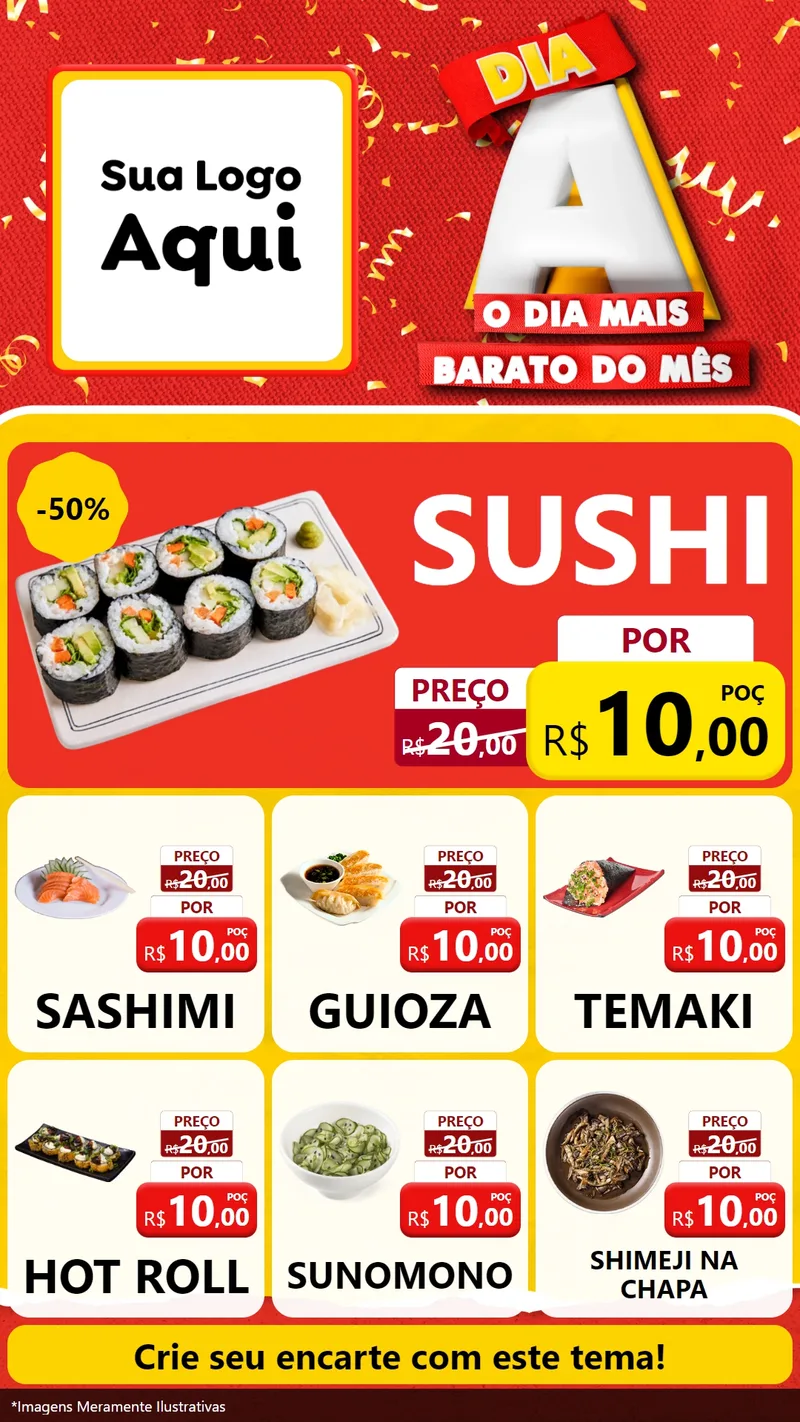 Modelo de Rede Social para Stories com o tema Dia A o Dia Mais Barato do Mês para Comida japonesa