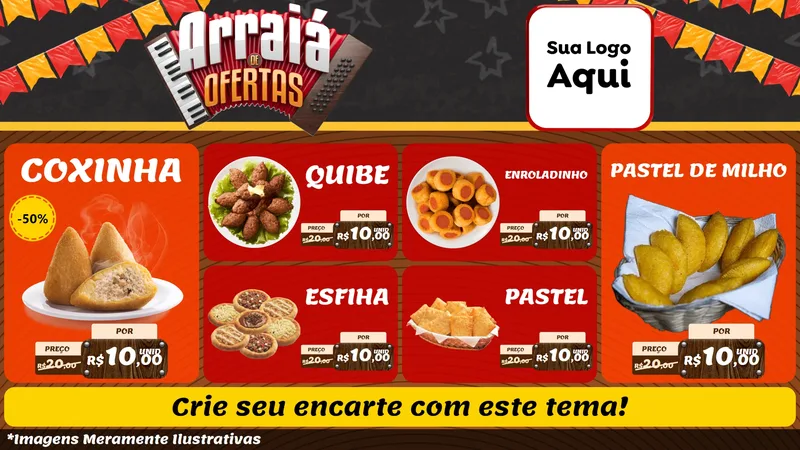 Modelo de TV para TV Horizontal com o tema Arraiá de Ofertas - Junina para Salgadaria