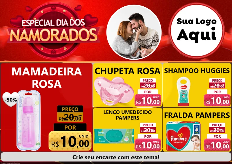 Modelo de Encarte para Encarte A4 Horizontal com o tema Especial Dia Dos Namorados para Bebês