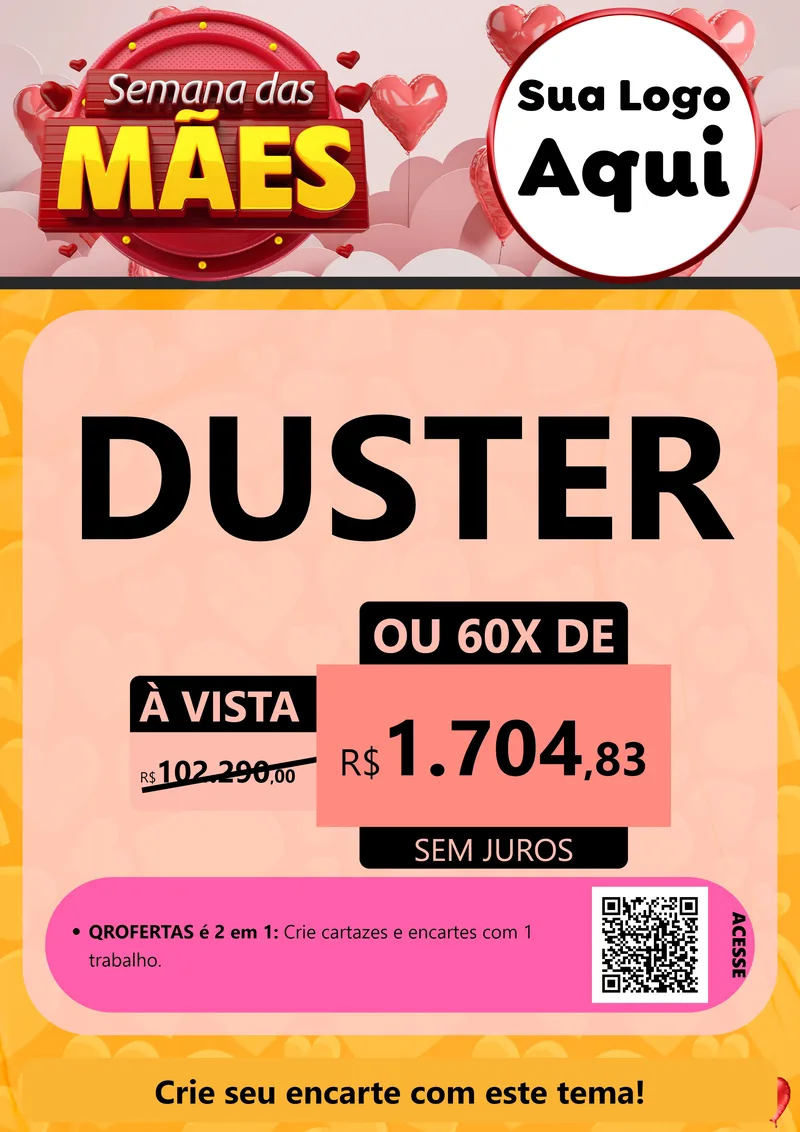 Modelo de Cartaz para Cartaz A4 Vertical com o tema Semana das Mães para Concessionaria de Carros