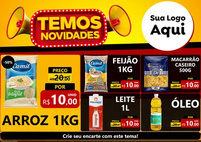 Modelo de Encarte para Encarte A4 Horizontal com o tema Temos Novidades para Supermercado