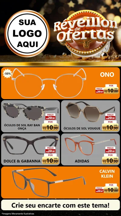 Modelo de TV para TV Vertical com o tema Réveillon de Ofertas para Óticas