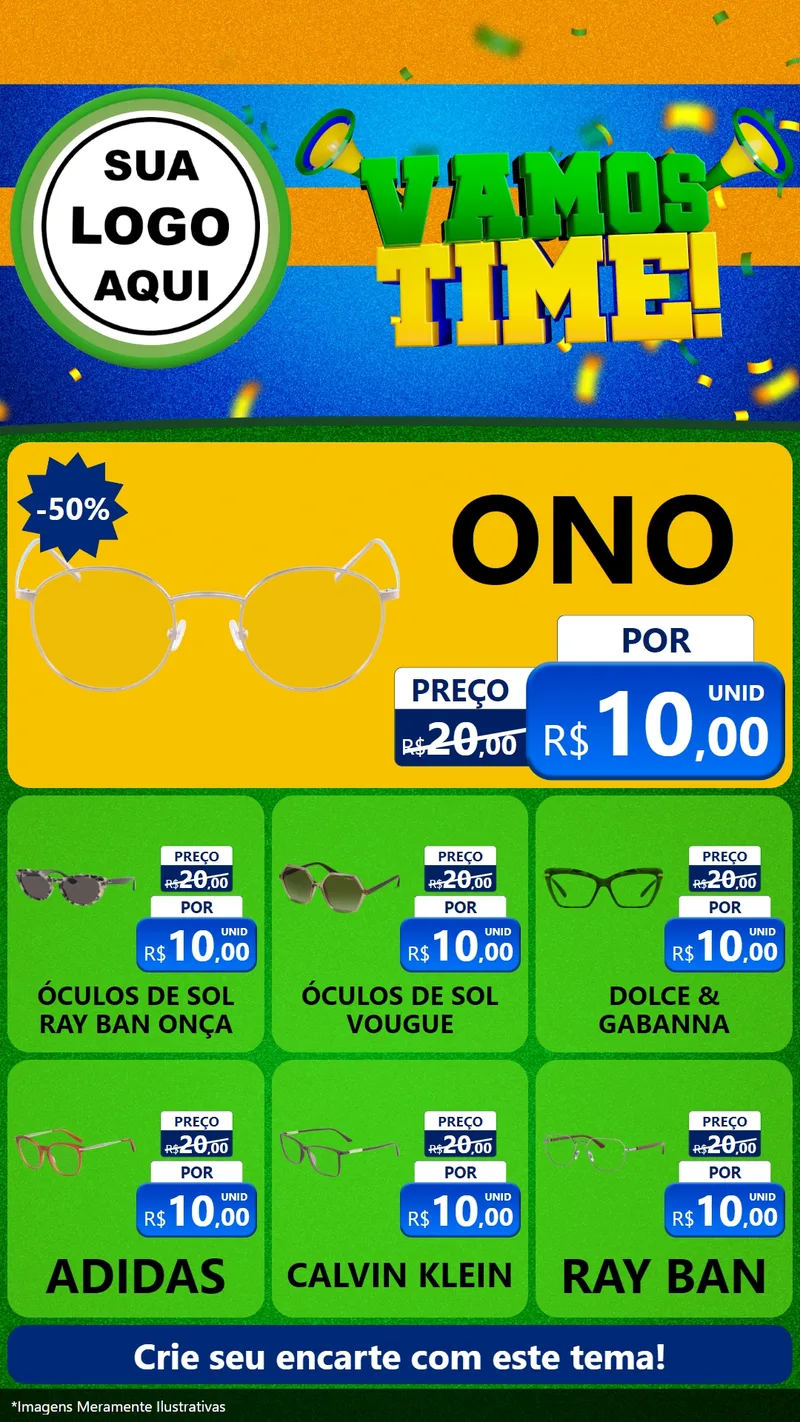 Modelo de Rede Social para Stories com o tema Vamos Time! para Óticas