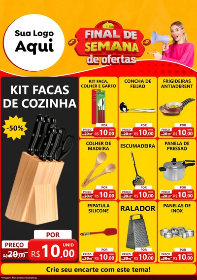 Modelo de Encarte para Encarte A4 Vertical com o tema Final de Semana de Ofertas para Utilidades Domésticas