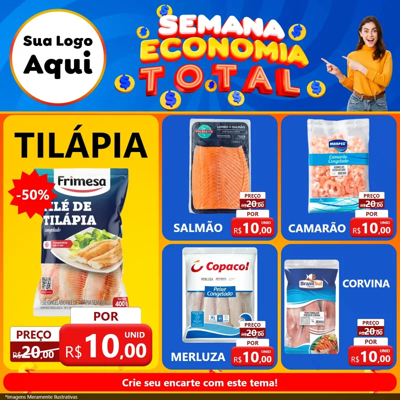 Modelo de Rede Social para Feed Facebook com o tema Semana Economia Total para Peixaria