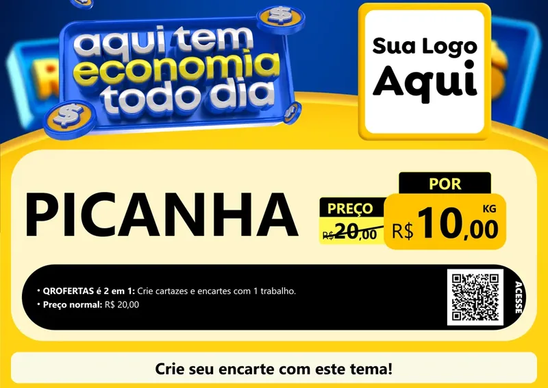 Modelo de Cartaz para Cartaz A4 Horizontal com o tema Aqui Tem Economia Todo Dia para Açougue
