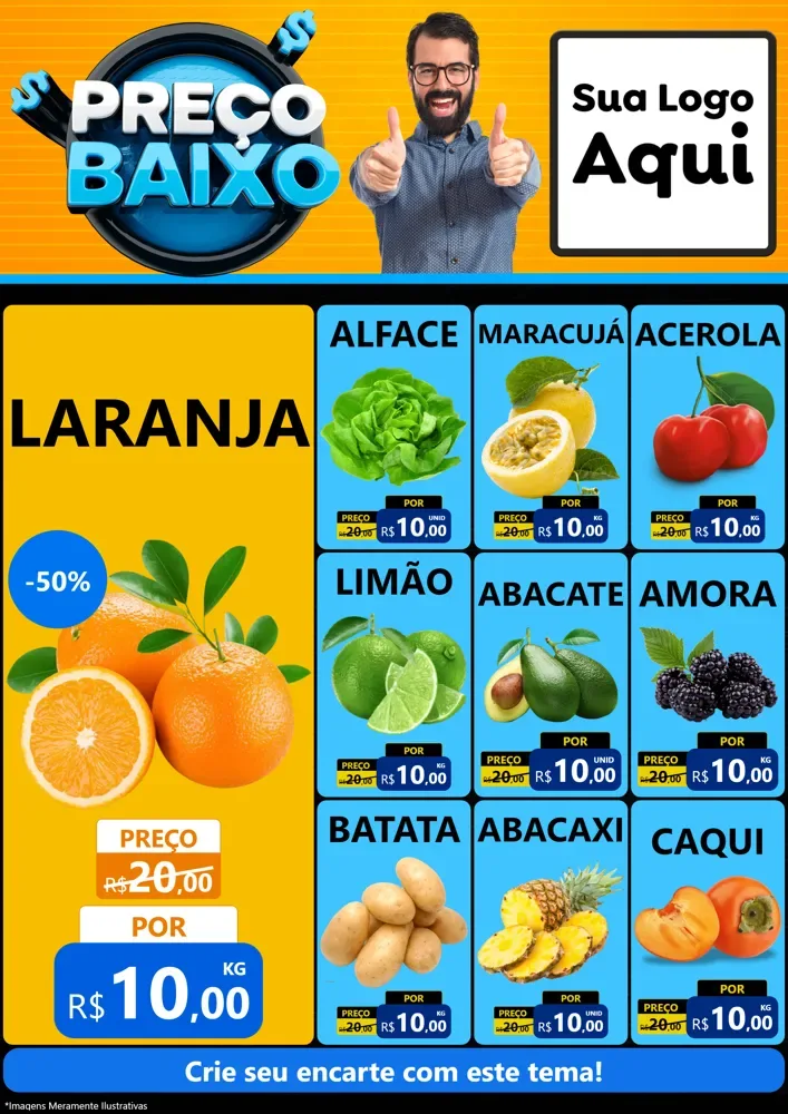 Modelo de Encarte para Encarte A4 Vertical com o tema Preço Baixo para Hortifrúti