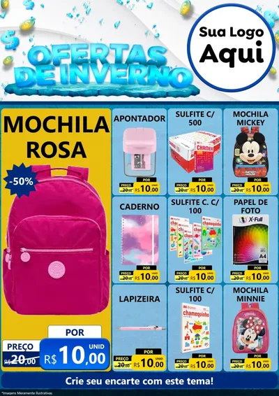 Modelo de Encarte para Encarte A4 Vertical com o tema Ofertas de Inverno para Papelaria