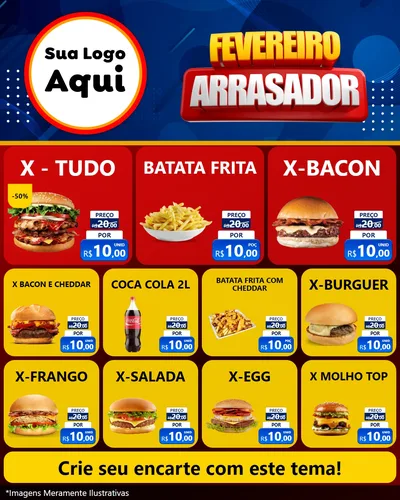 Modelo de Rede Social para Feed Instagram com o tema Fevereiro Arrasador para Hamburgueria