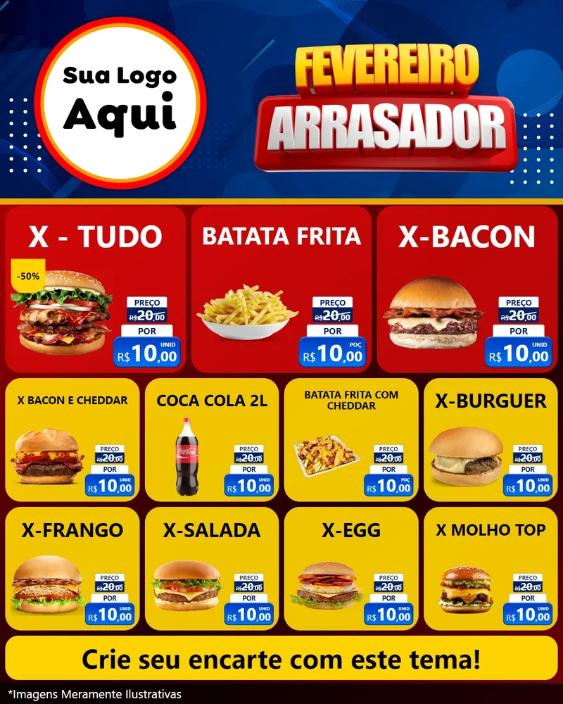Modelo de Rede Social para Feed Instagram com o tema Fevereiro Arrasador para Hamburgueria