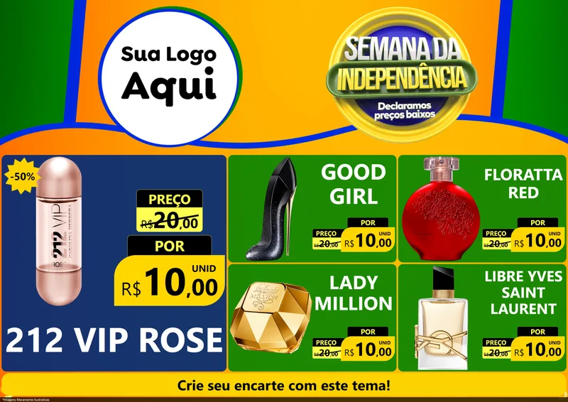 Modelo de Encarte para Encarte A4 Horizontal com o tema Semana da Independência Declaramos Preços Baixos para Perfumes