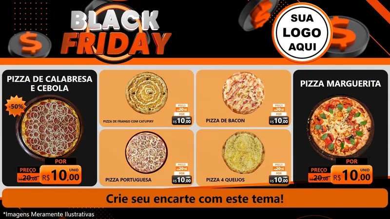 Modelo de TV para TV Horizontal com o tema Black Friday para Pizzaria