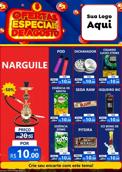 Modelo de Encarte para Encarte A4 Vertical com o tema Ofertas Especiais de Agosto para Tabacaria