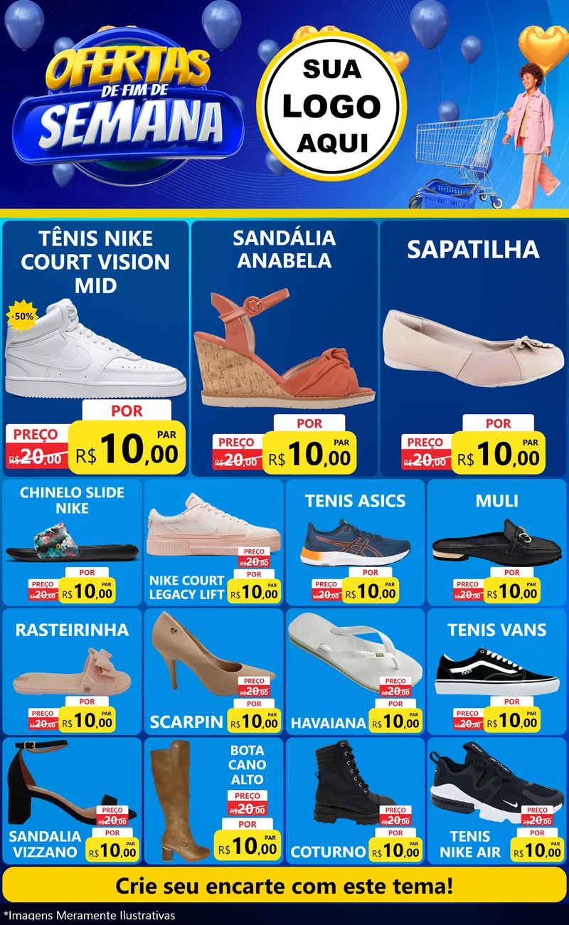 Modelo de Encarte para Encarte Grande com o tema Ofertas de Fim de Semana para Calçados