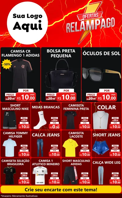 Modelo de Encarte para Encarte Grande com o tema Ofertas Relâmpago para Roupas e acessórios